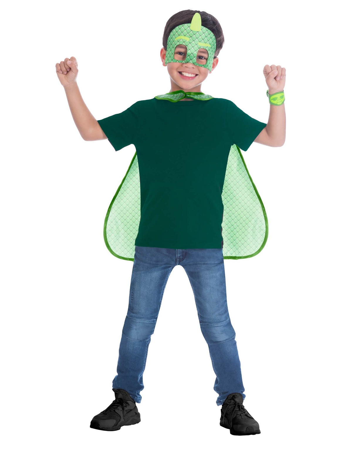 Set mască și pelerină Gluglu Eroi în Pijama pentru copil verde