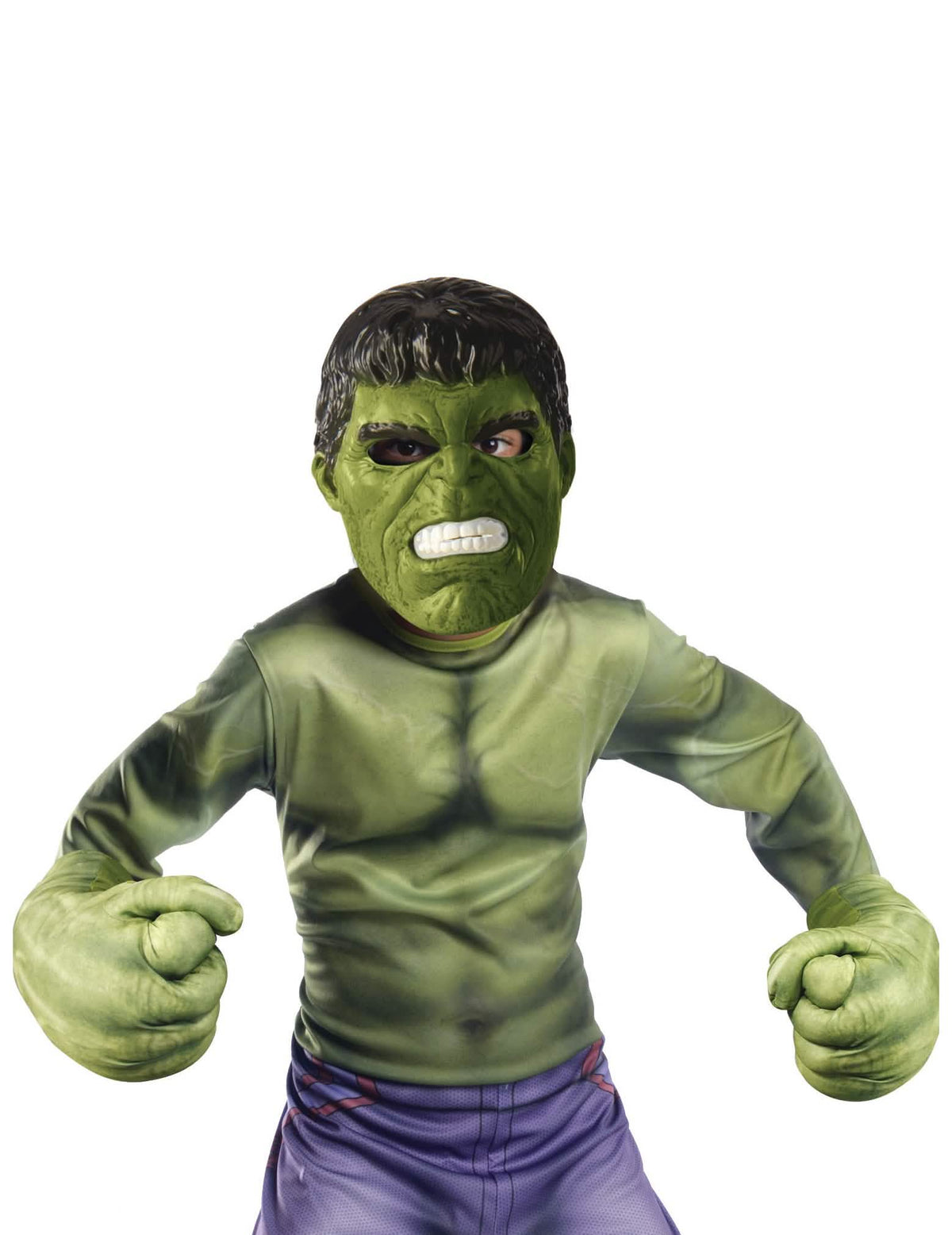 Kit mască și mănuși uriașe Hulk pentru copil verde și mov