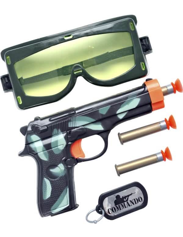 Kit militar commando pentru copil, camuflaj cu pistol și ochelari