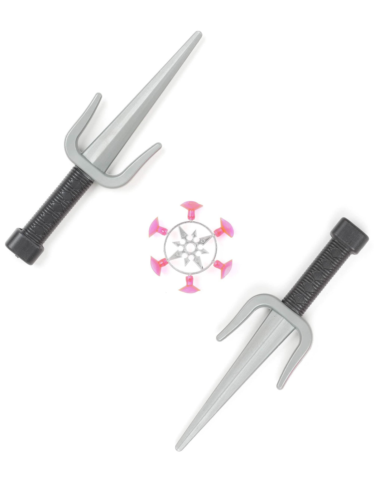 Kit ninja pentru copil din plastic gri și negru cu shuriken cu ventuze