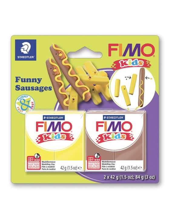 Kit pastă fimo® cârnați prăjiți pentru copil galben și maro