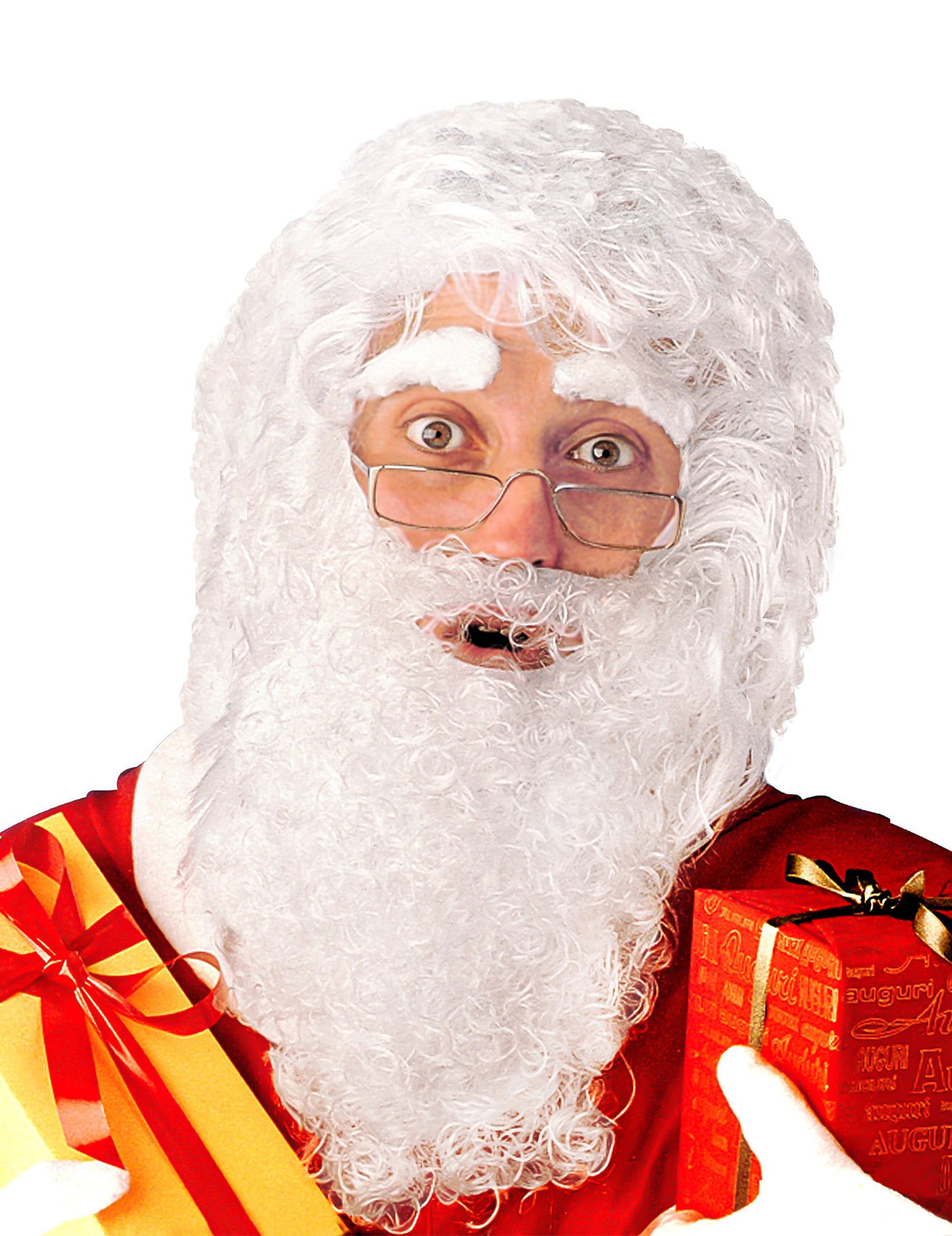 Costum de Moș Crăciun pentru bărbați cu barbă și perucă creț