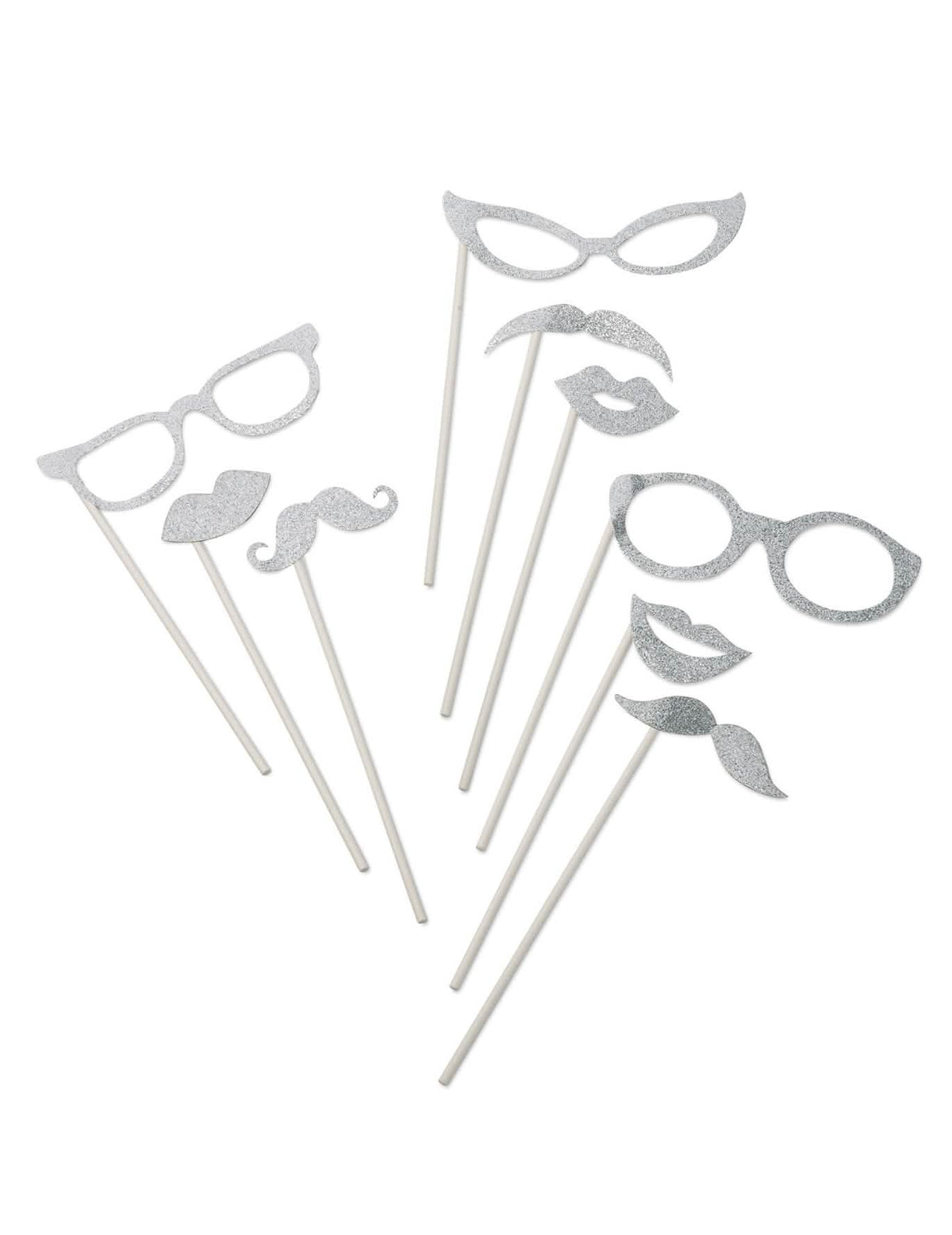 Kit photobooth argintiu cu sclipici pentru petrecere 9 piese