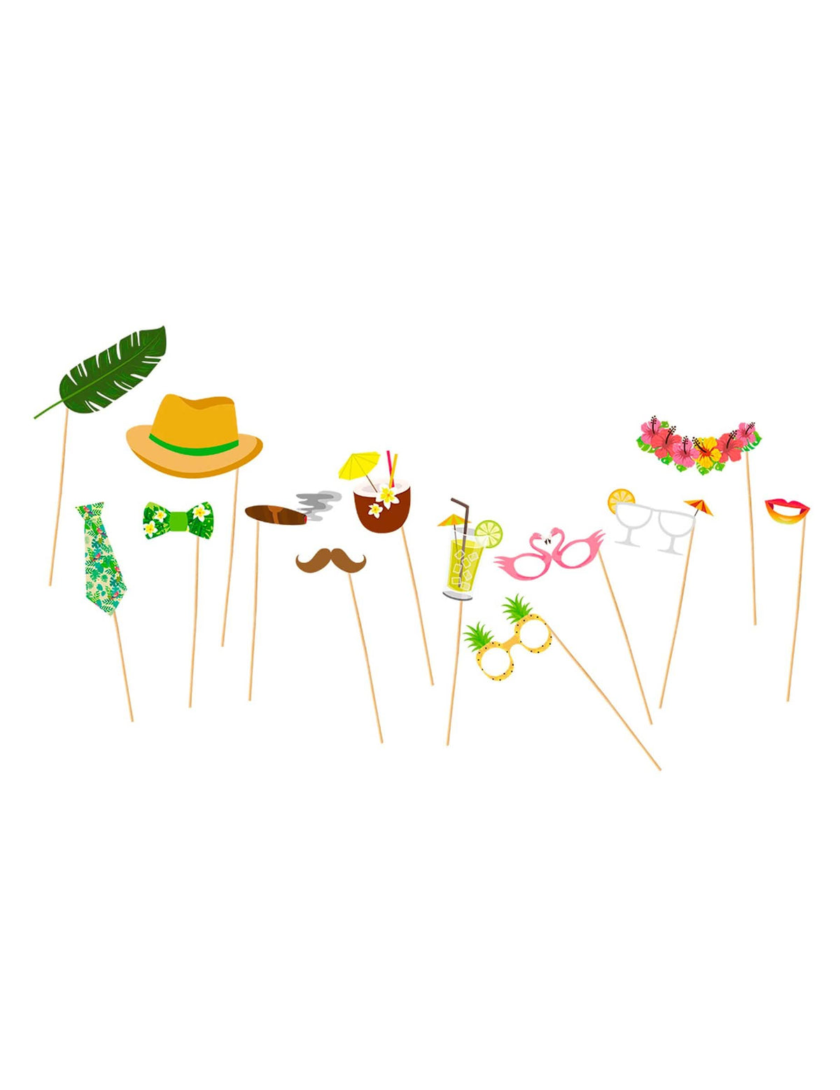 Kit photobooth vacanțe sub tropice pentru petrecere multicoloră de 13 piese