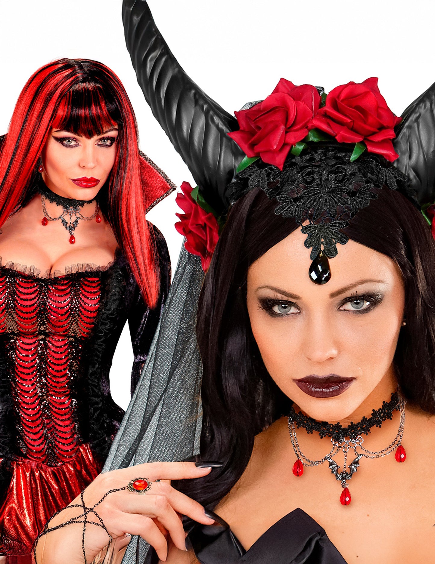 Kit ras de cou et boucles d'oreilles gothique rouge et noir
