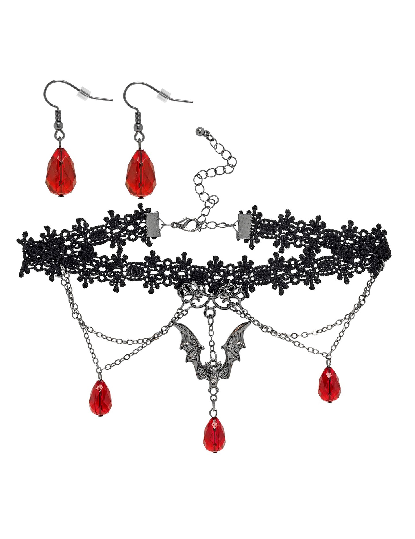 Kit ras de cou et boucles d'oreilles gothique rouge et noir