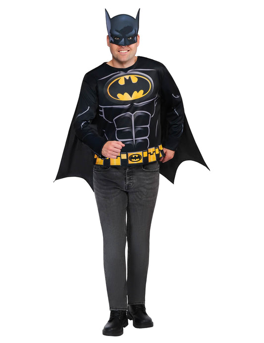 Vue de face du kit top et masque Batman pour adulte