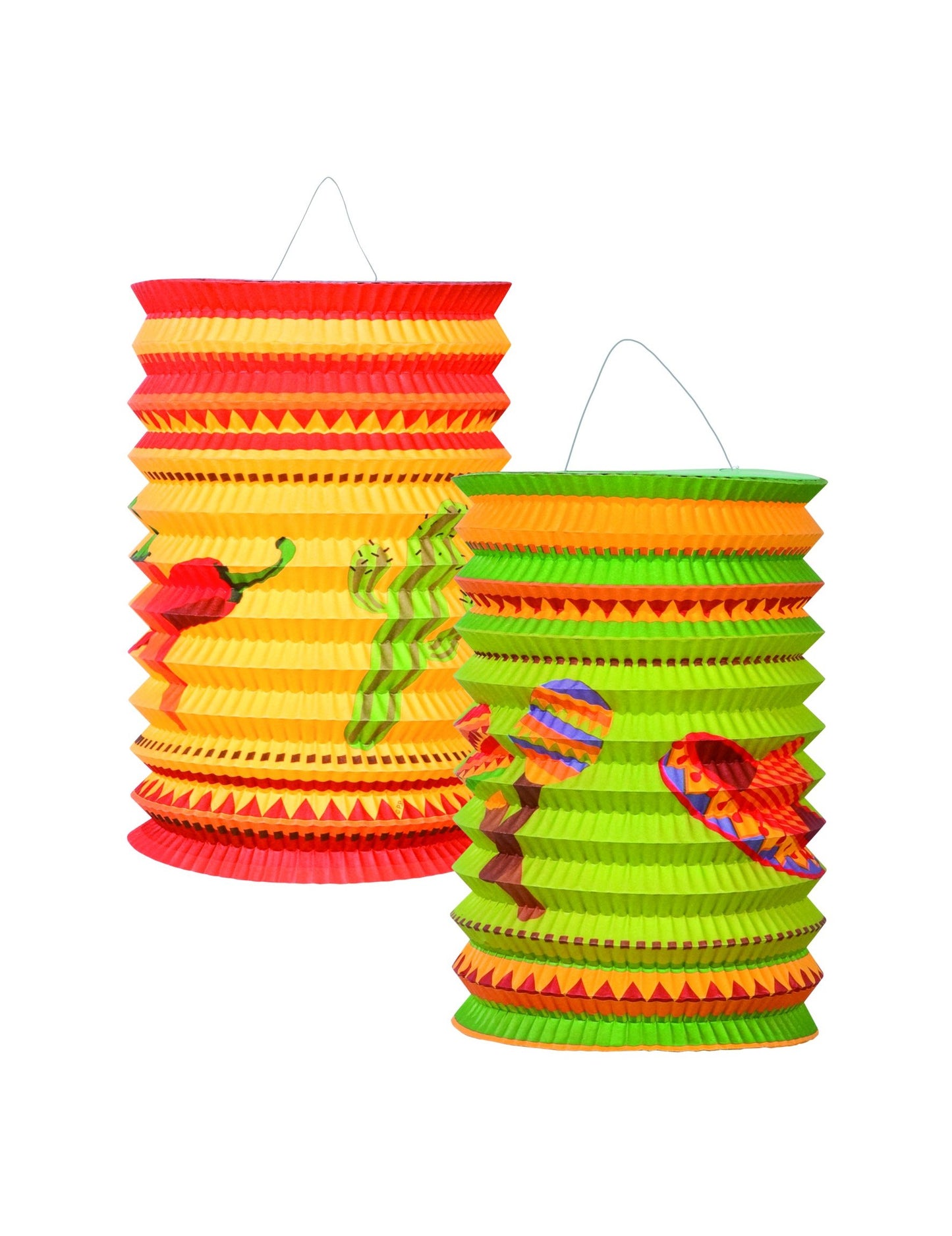 Lanterni mexicane galbene și verzi cu motive de ardei iute și sombrero