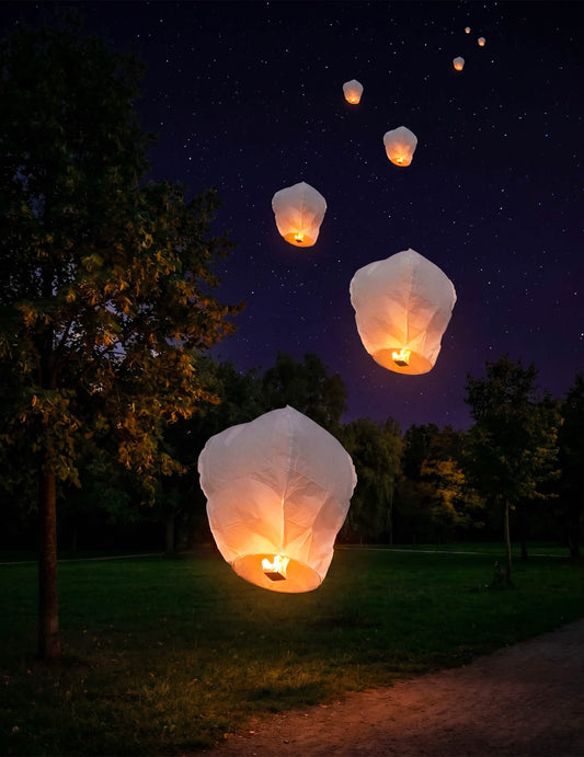 Lampion zburător alb din hârtie ignifugă 1m
