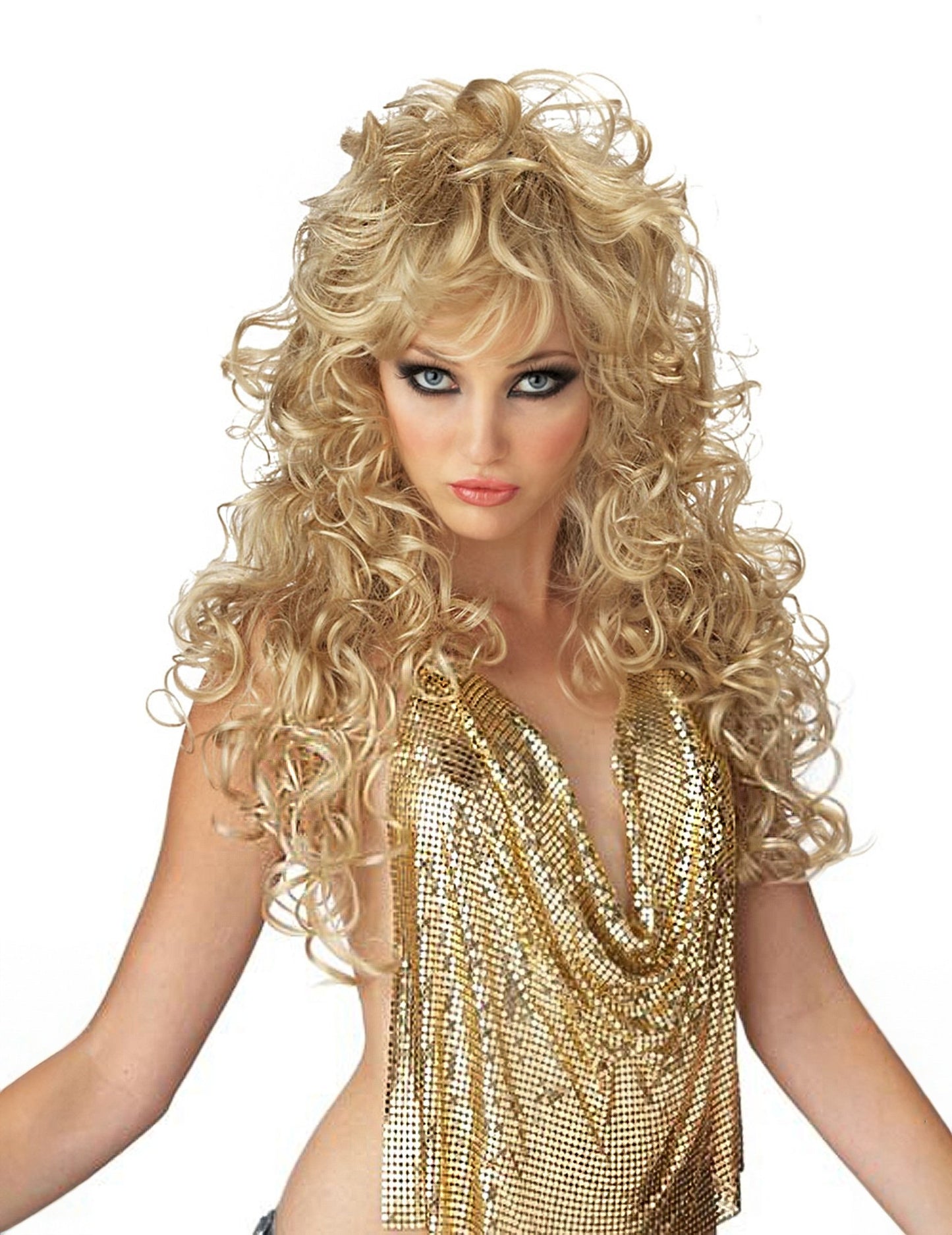Femeie cu perucă lungă blondă 80