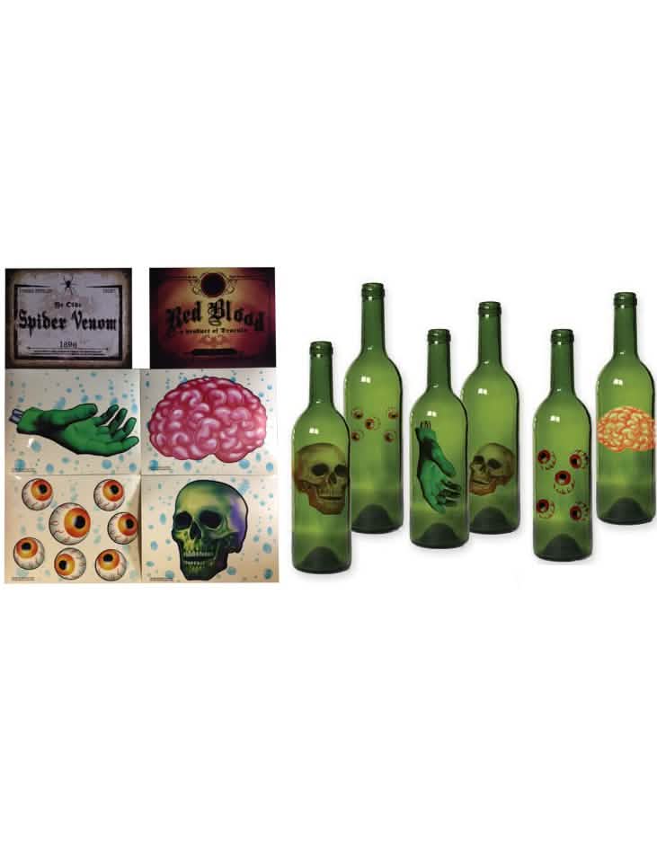 Set de 6 decorațiuni pentru sticle halloween pentru petrecere multicolor cu motive craniu și creier