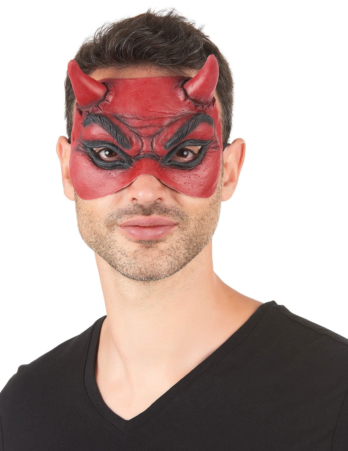 mască de petrecere din latex diavol pentru adult roșu cu coarne