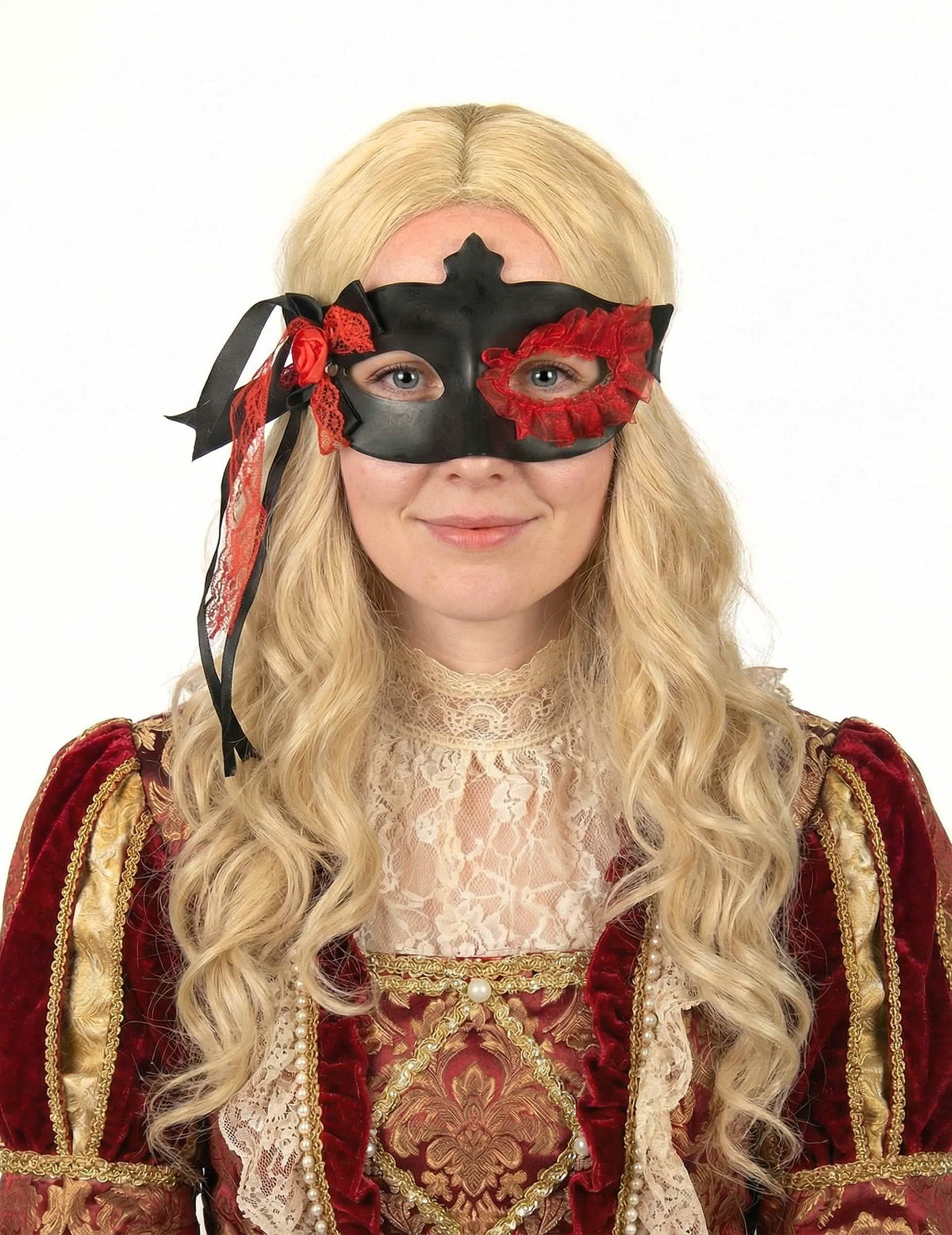 lup negru cu dantelă și floare roșie pentru femeie negru și roșu