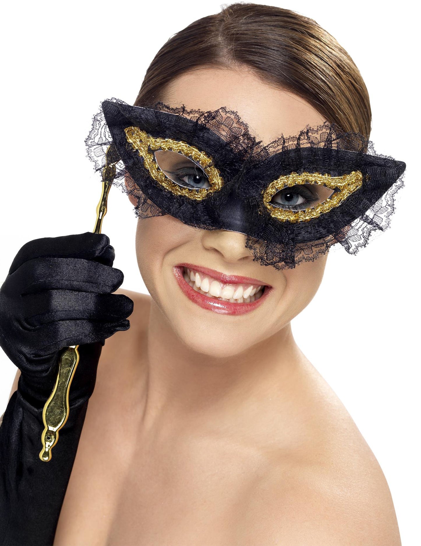 Lup negru și auriu cu dantelă de tijă pentru adulți