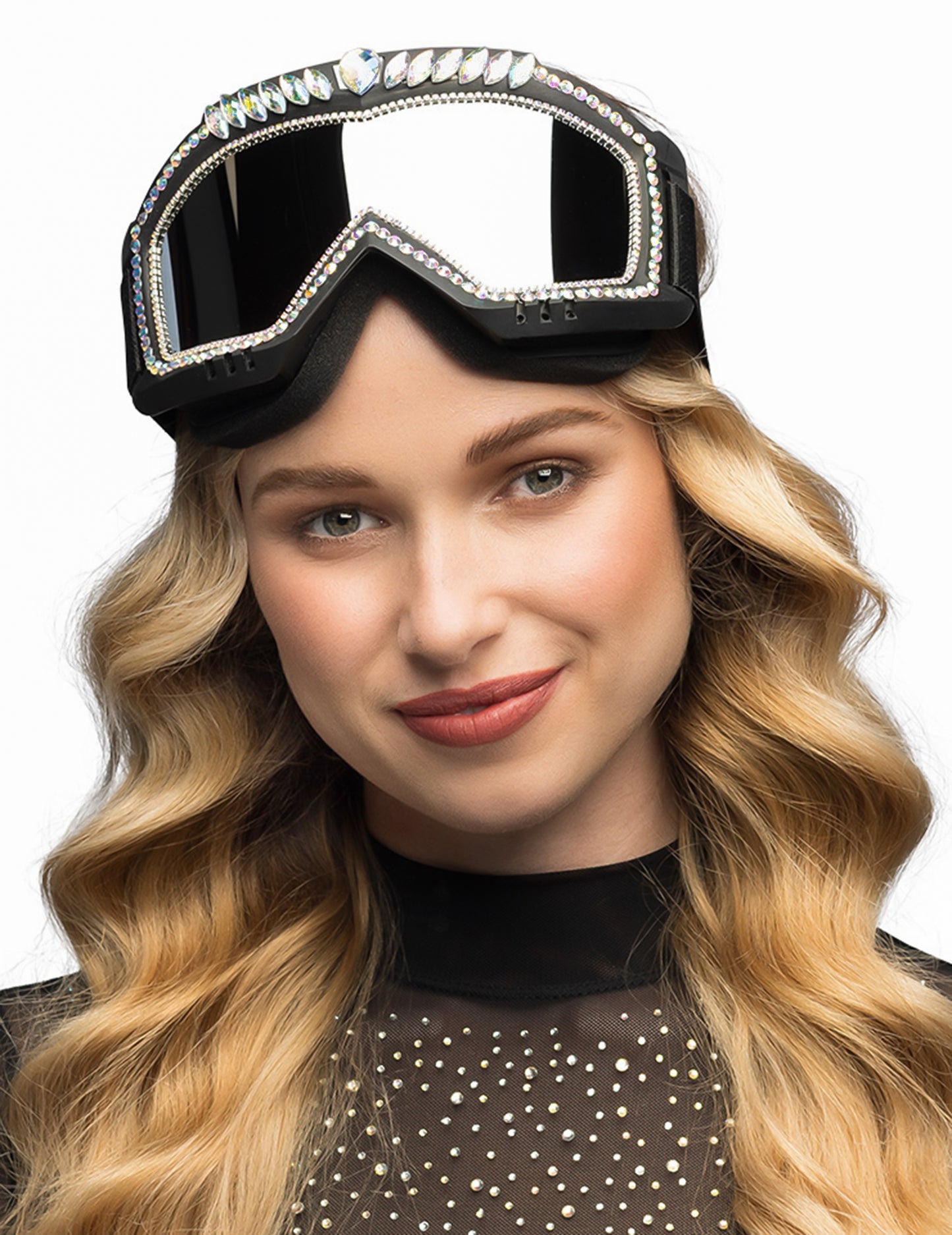 Lunettes de ski noires avec strass adulte