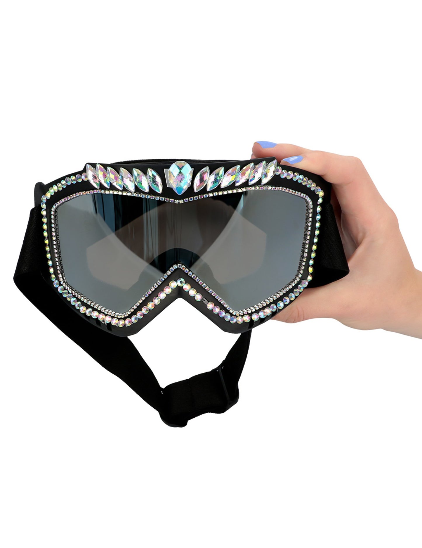 Lunettes de ski noires avec strass adulte