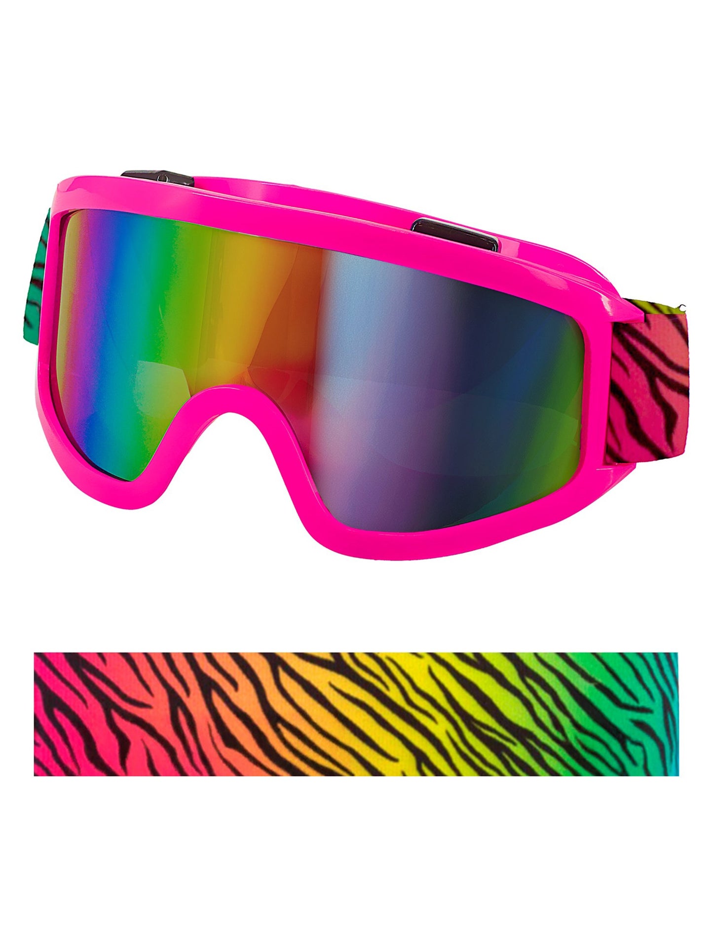 Ochelari de schi roz cu bandă colorată cu model de zebră