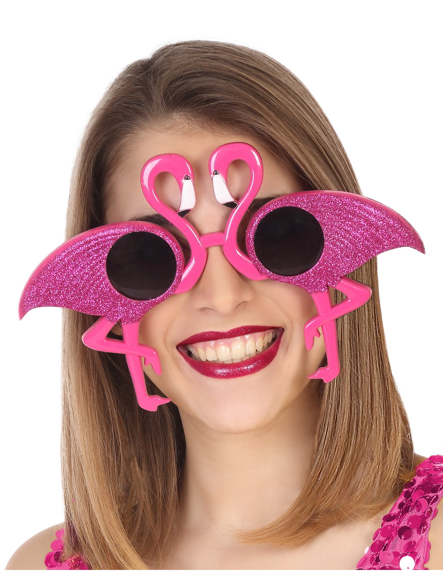 Lunettes flamant rose pour adulte à paillettes roses
