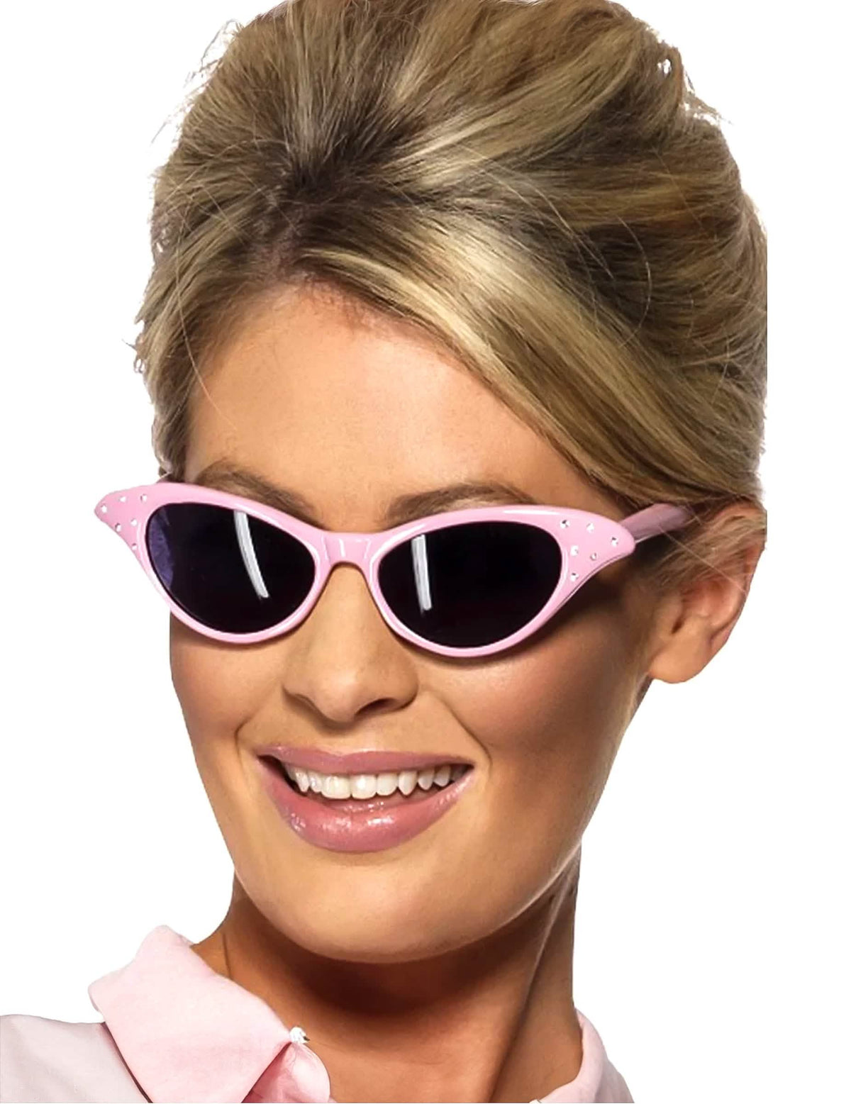 ochelari retro pentru adult roz cu strass