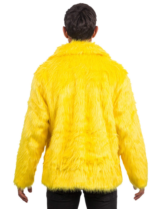 Vue de dos du manteau en fausse fourrure pour adulte jaune