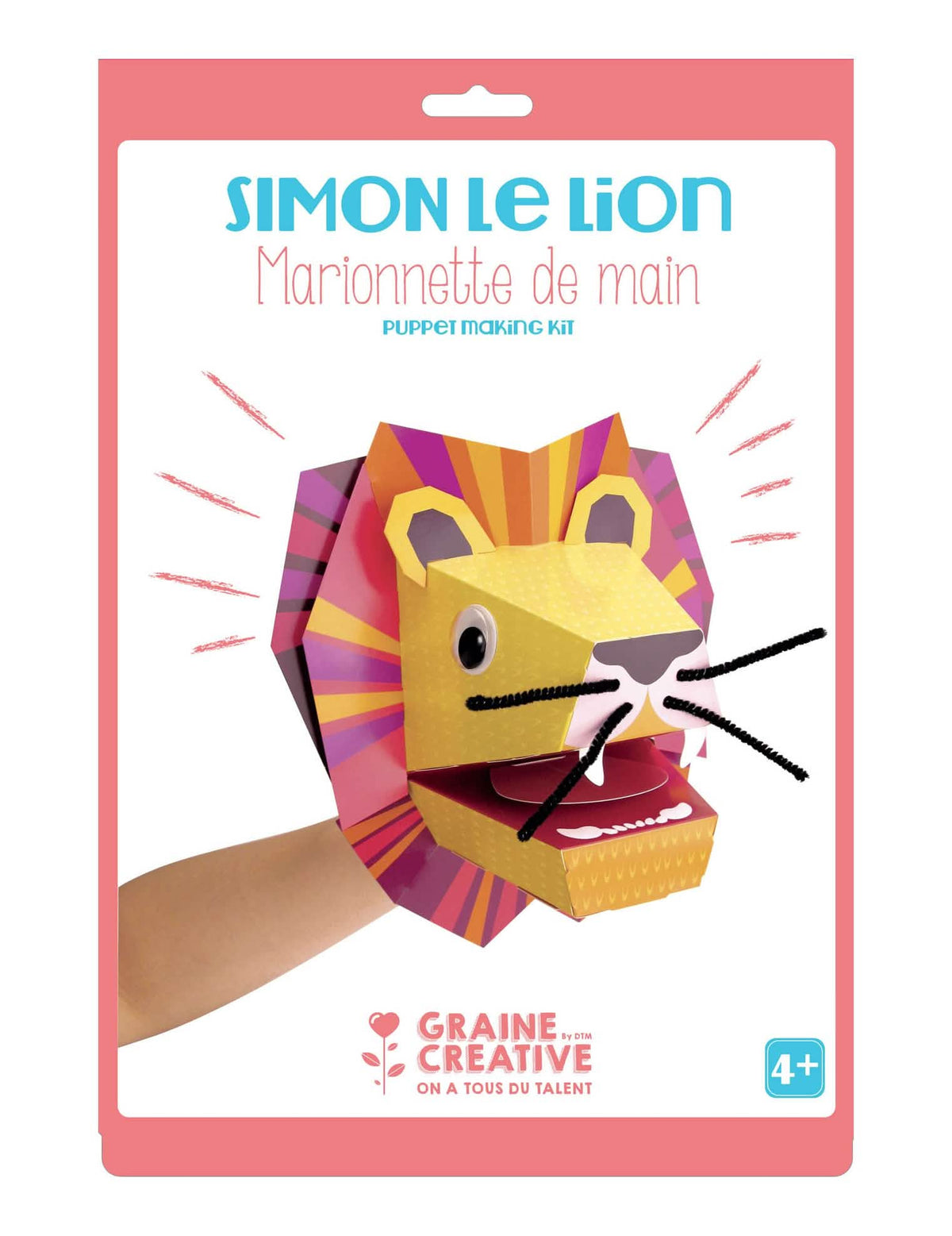 Marionetă de mână din carton Simon le lion pentru copil galben și portocaliu kit de construit