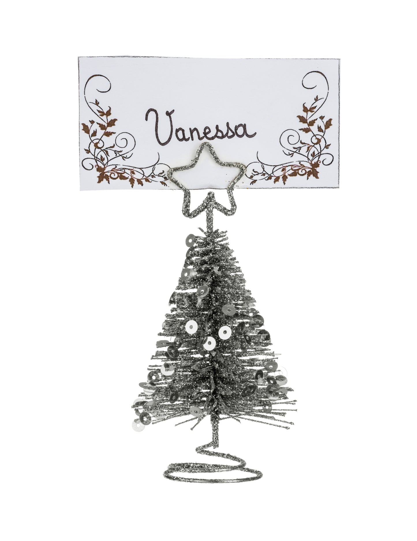 Marque places sapin pour noël argenté en métal