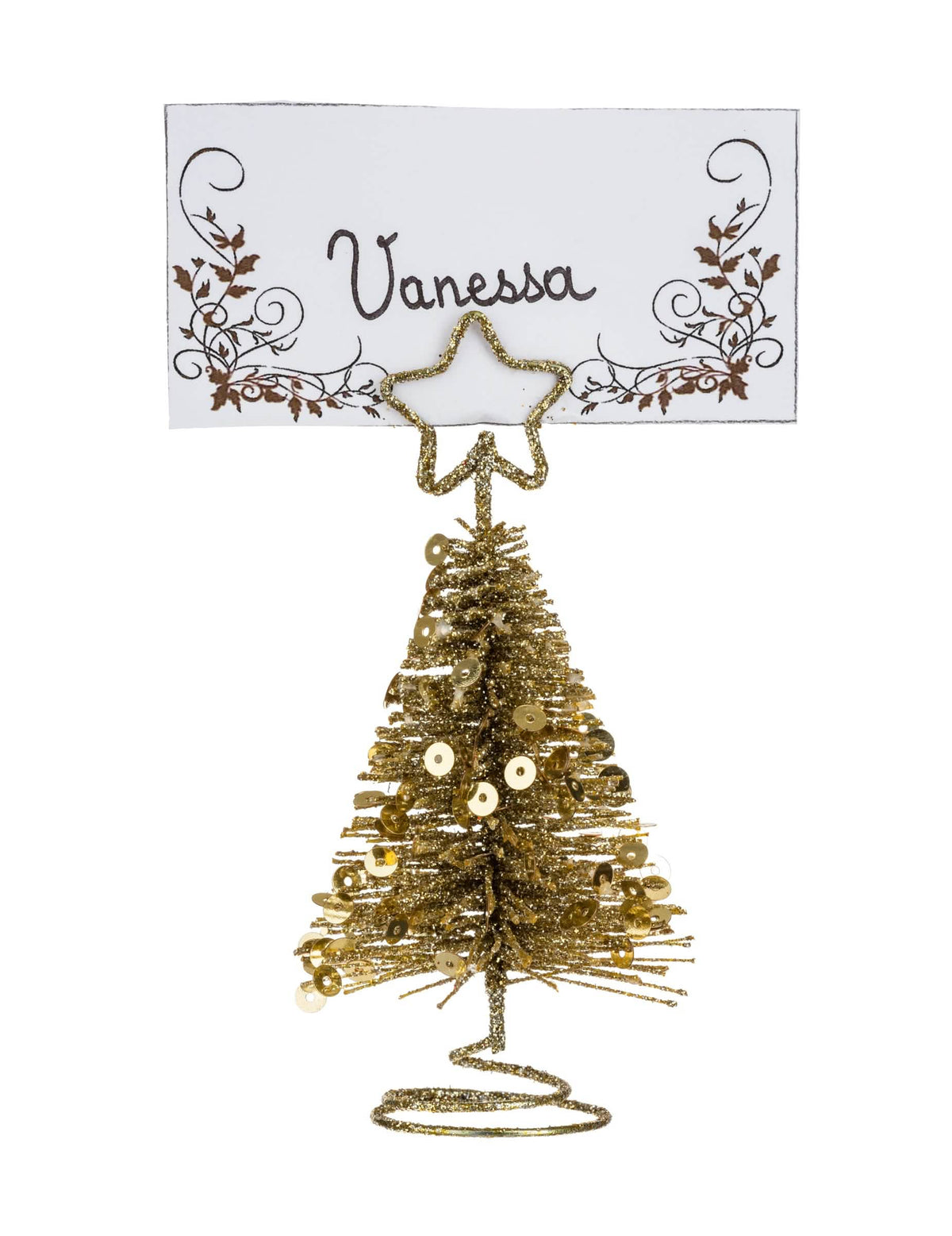 Suport de nume brad pentru decorațiuni de masă auriu din metal cu sclipici