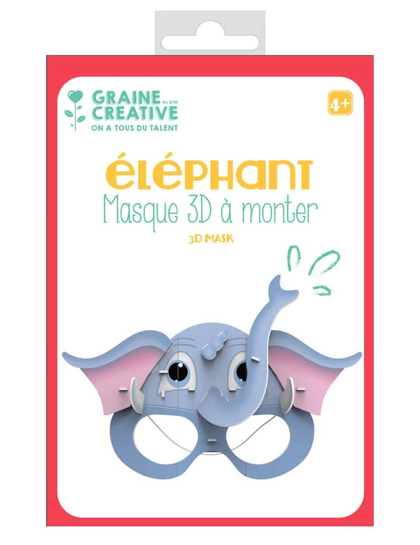 Mască 3D de asamblat din carton elefant pentru copil albastru și roz