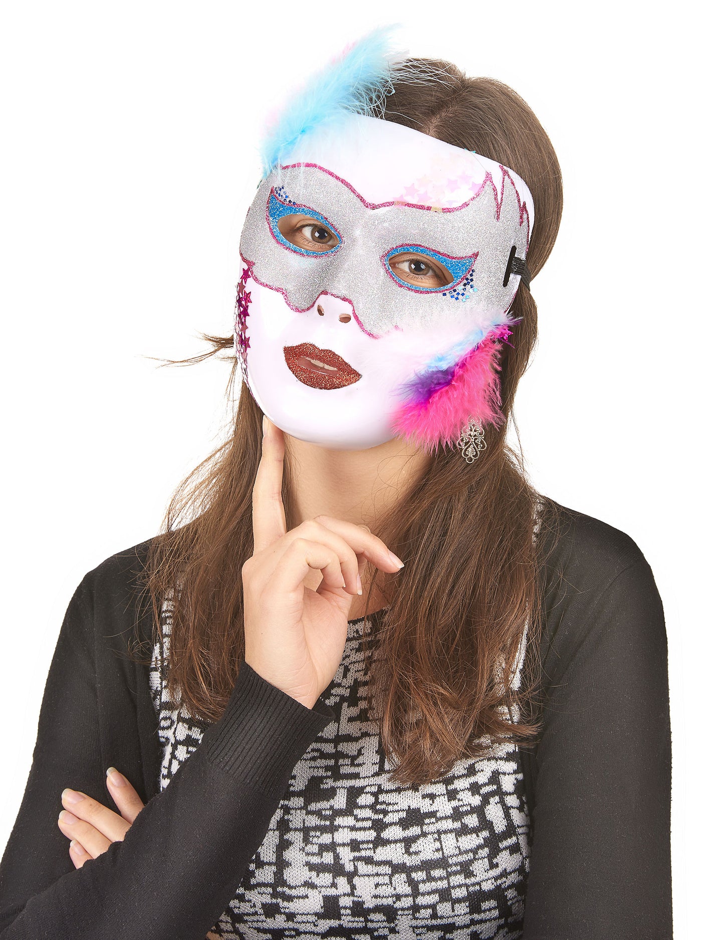 Vue de face du masque blanc brillant