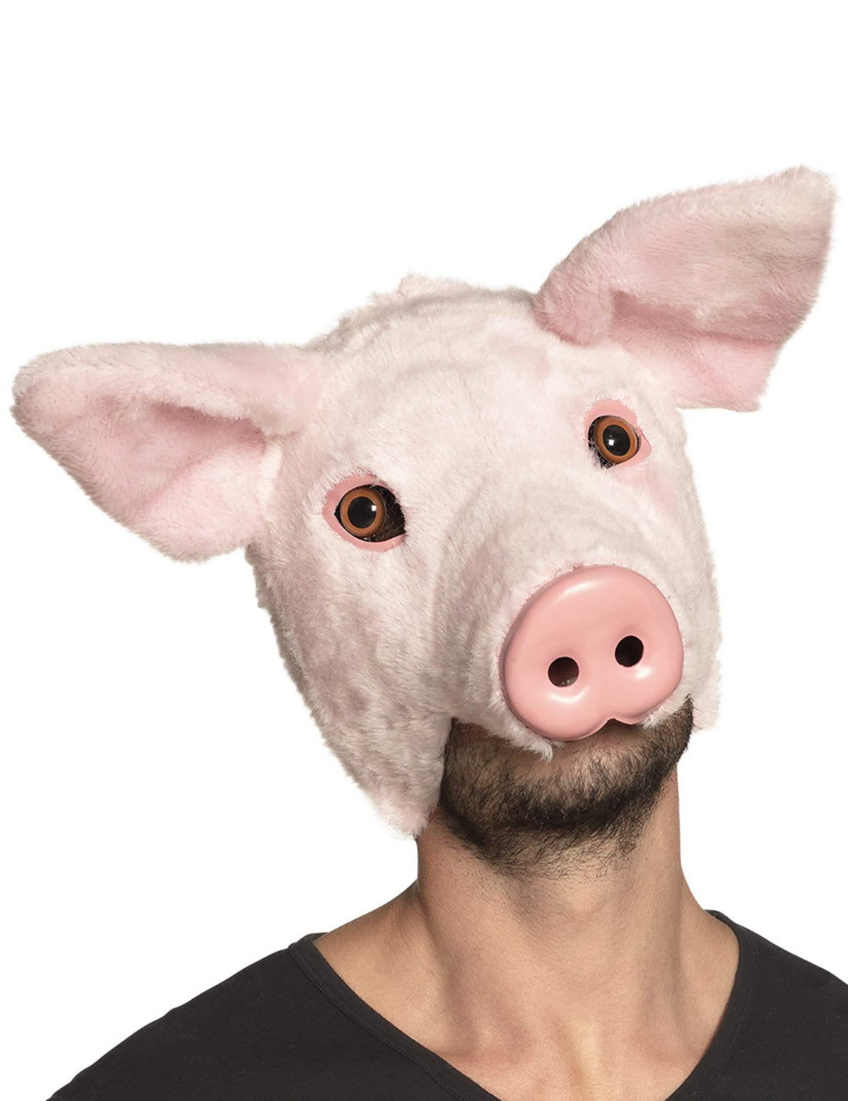 Masque cochon peluche pour adulte rose