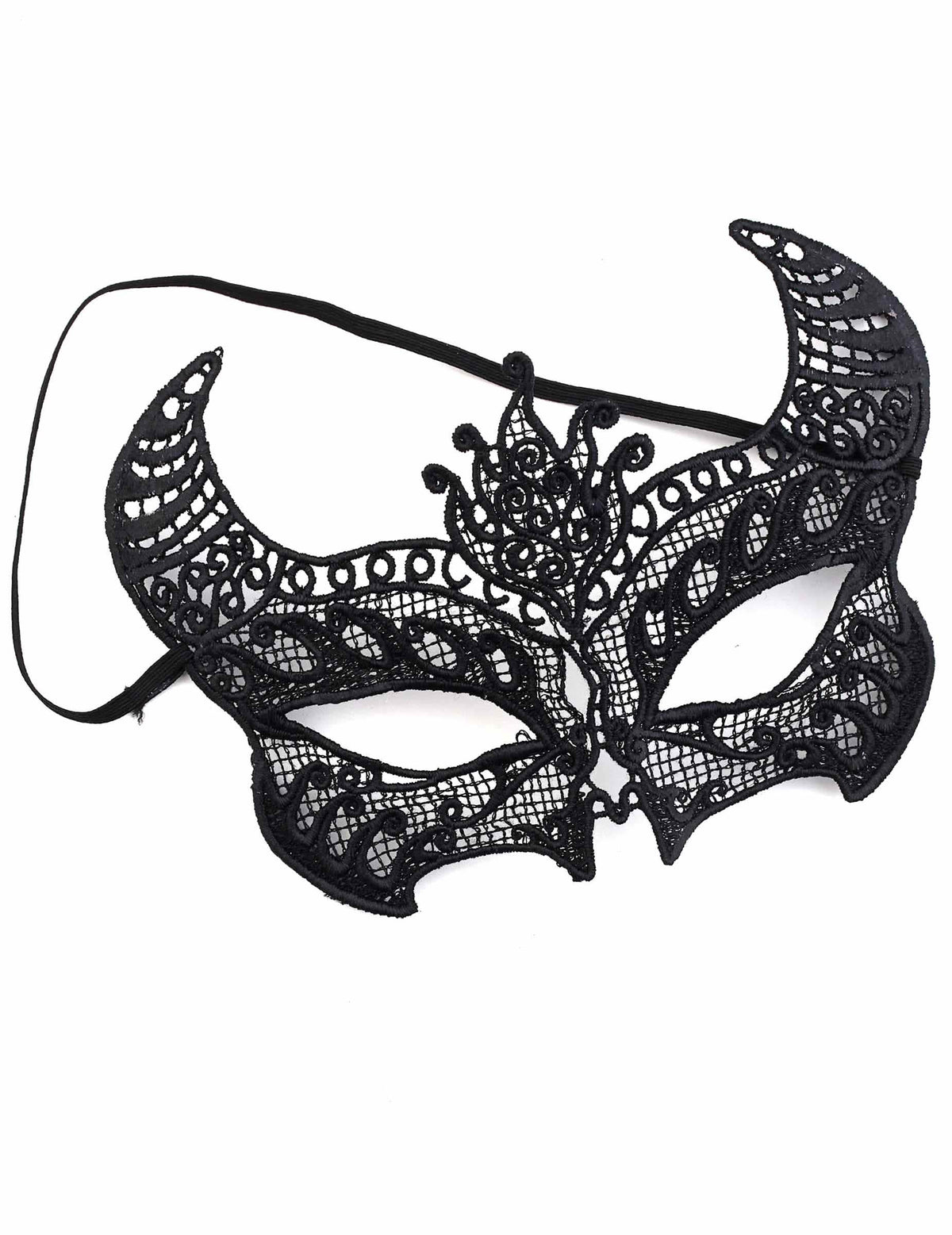 Detaliu al broderiei și al elasticului al măștii din dantelă pentru femeie