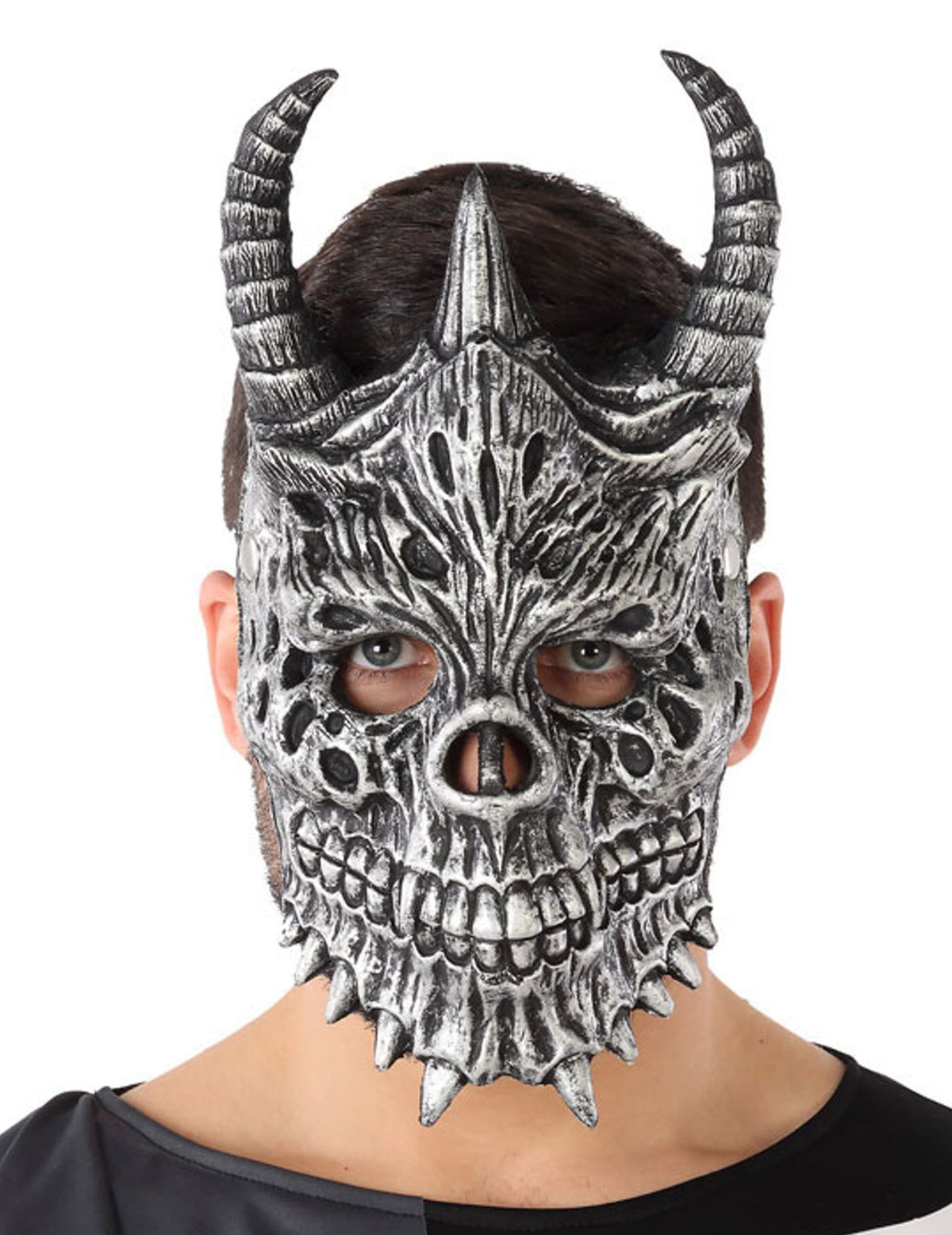 Mască de dragon pentru adult gri cu coarne