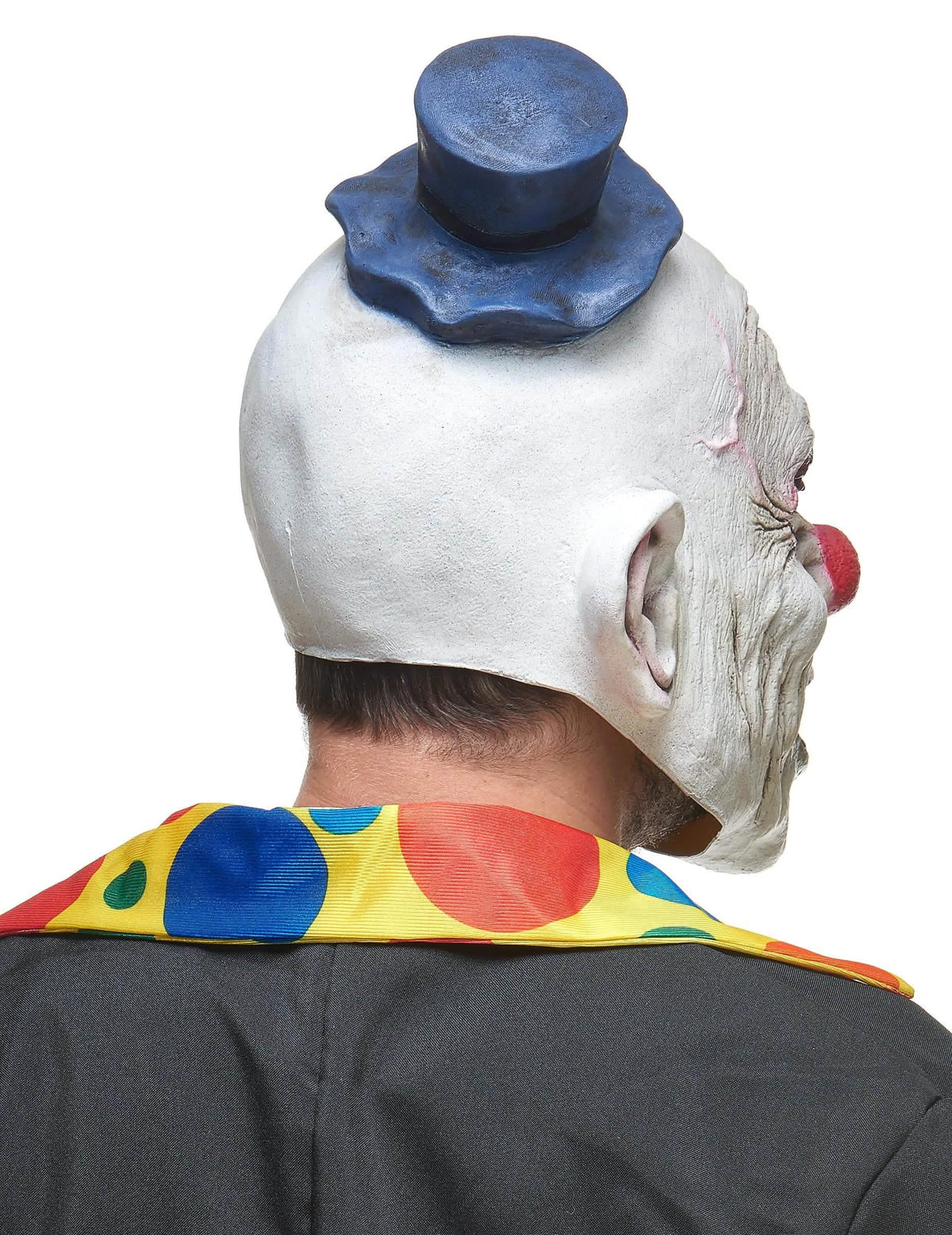 Vedere din spate a măștii din latex de clovn hidos pentru adult