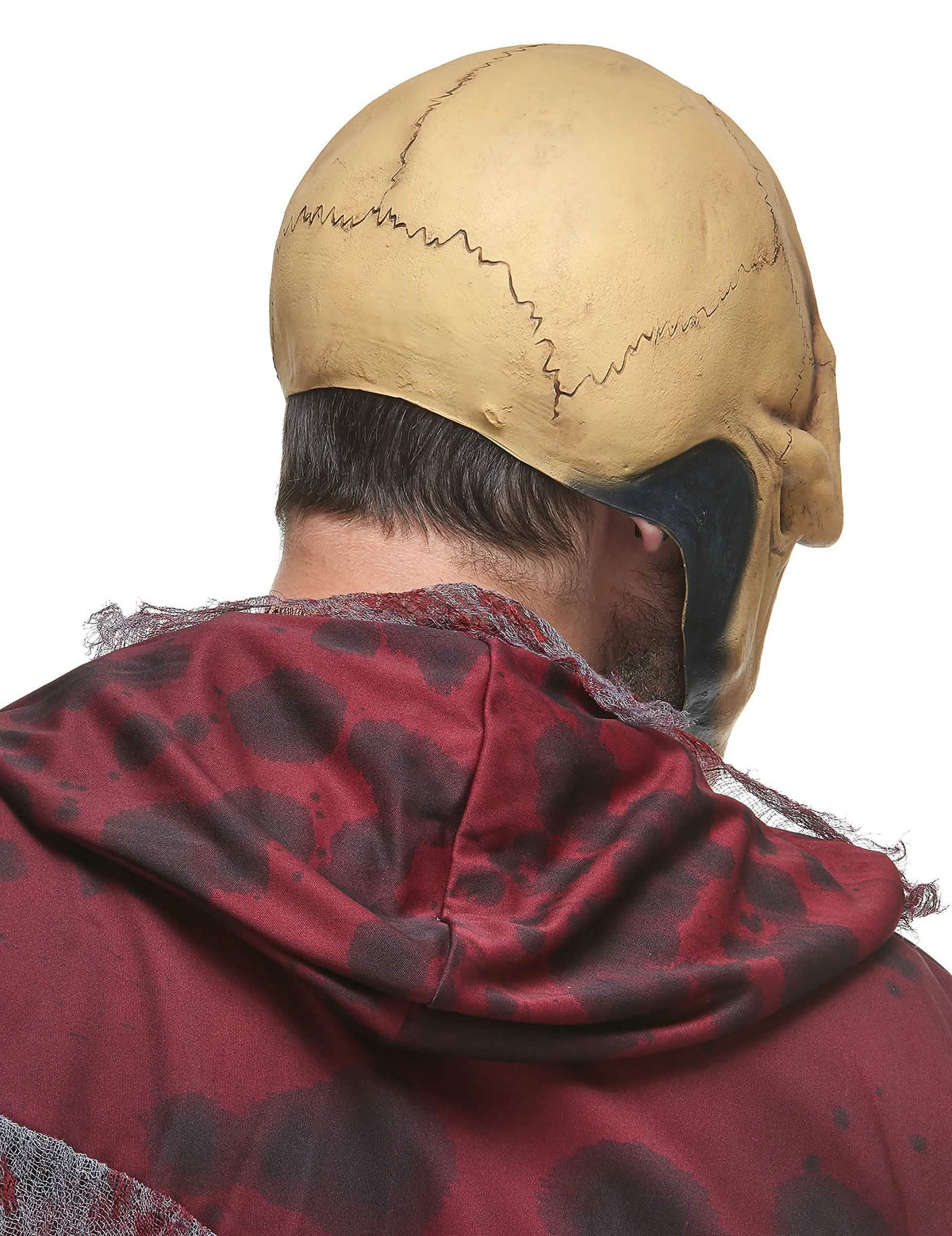 Vedere din spate a măștii din latex cu craniu înfricoșător
