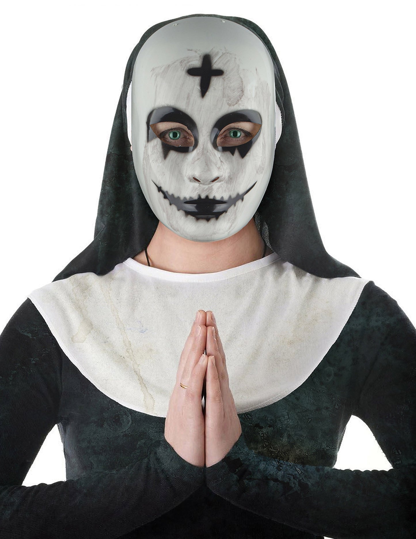 Masque de nonne satanique pour adulte blanc et noir avec croix