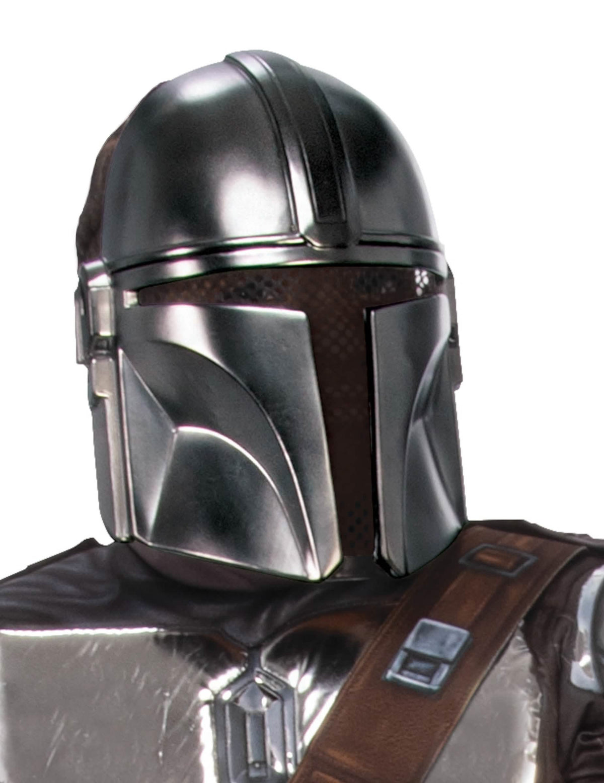 Prim-plan pe casca măștii The Mandalorian