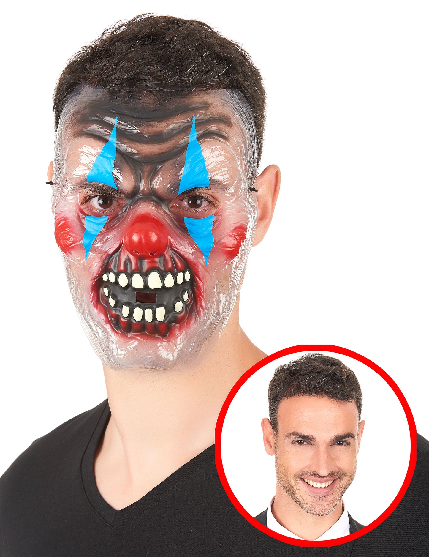 Mască transparentă înfricoșătoare clovn adult bicolor