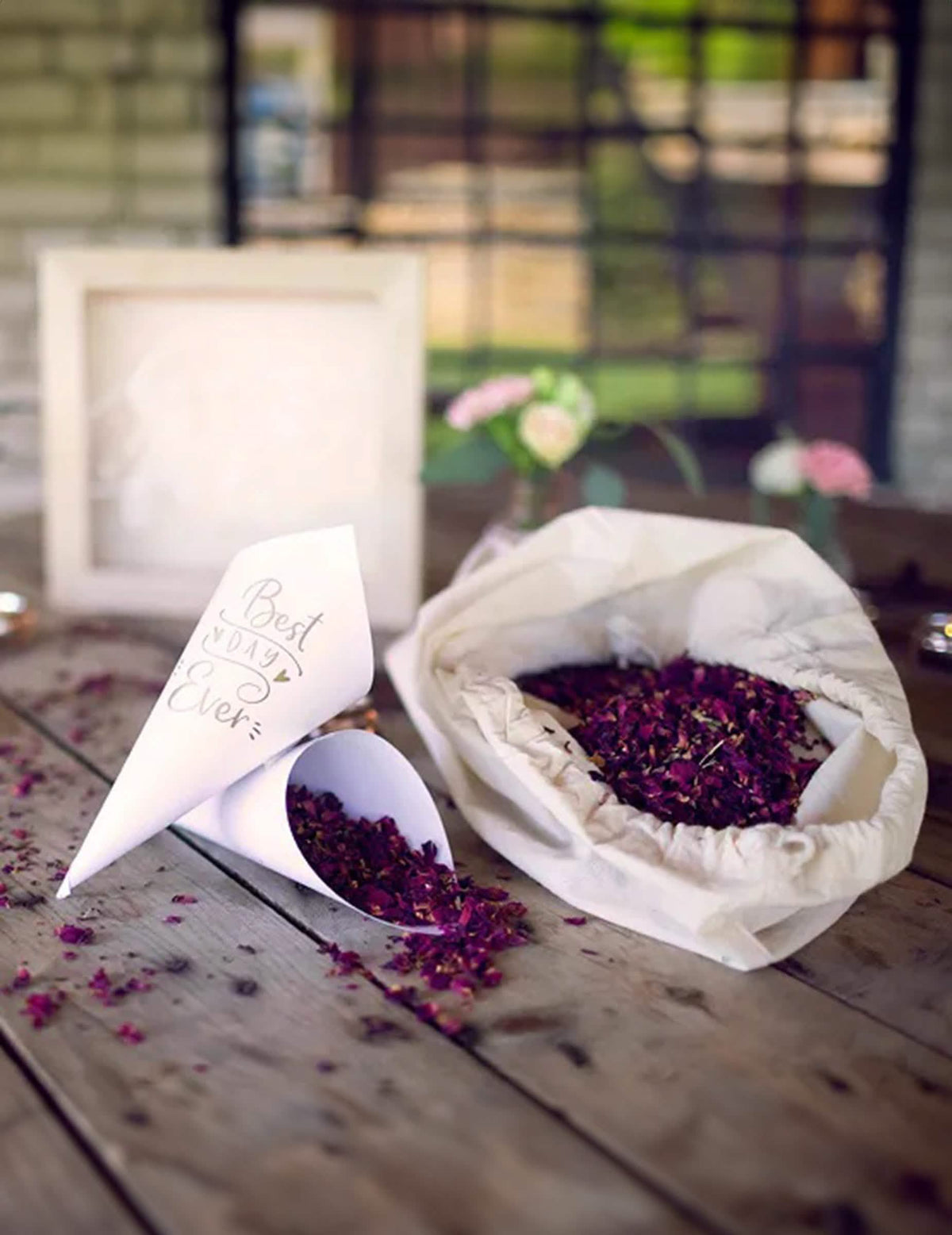 Pungă mare de confetti cu flori naturale uscate, 400g, roz și portocaliu