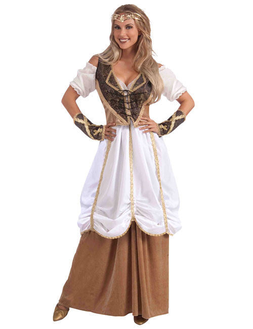 Fustă medievală cu volane bej-alb