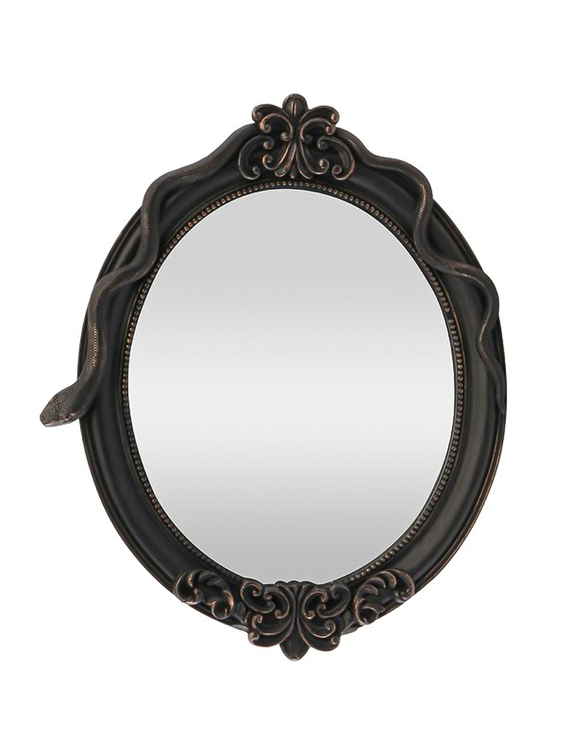Miroir ovale décoratif en résine avec serpent noir 30 x 3 x 37 cm