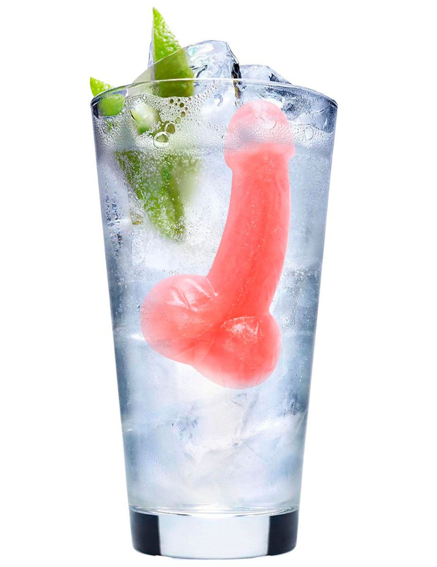 Glaçon rose dans un verre du moule à glaçons zizi