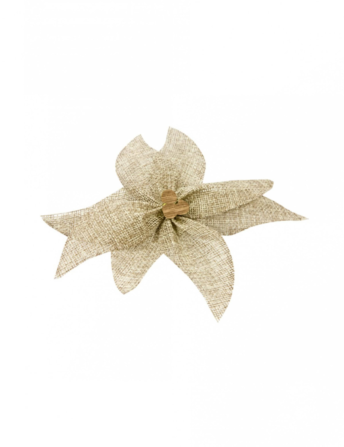 Fundă de poinsettia din pânză pentru decor, bej, cu perlă din lemn