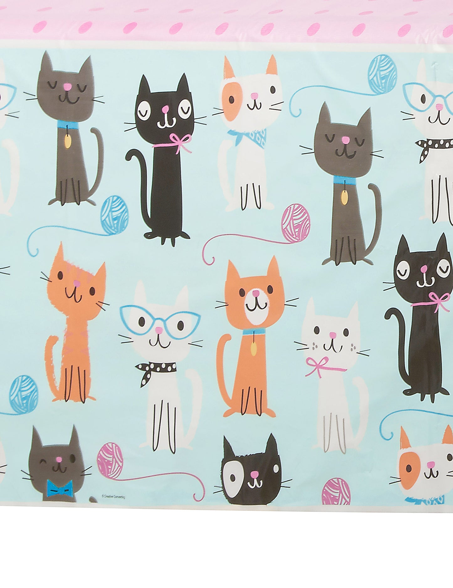 Față de masă din plastic cu model de pisici albastră și roz, 137 x 259 cm pentru ziua de naștere