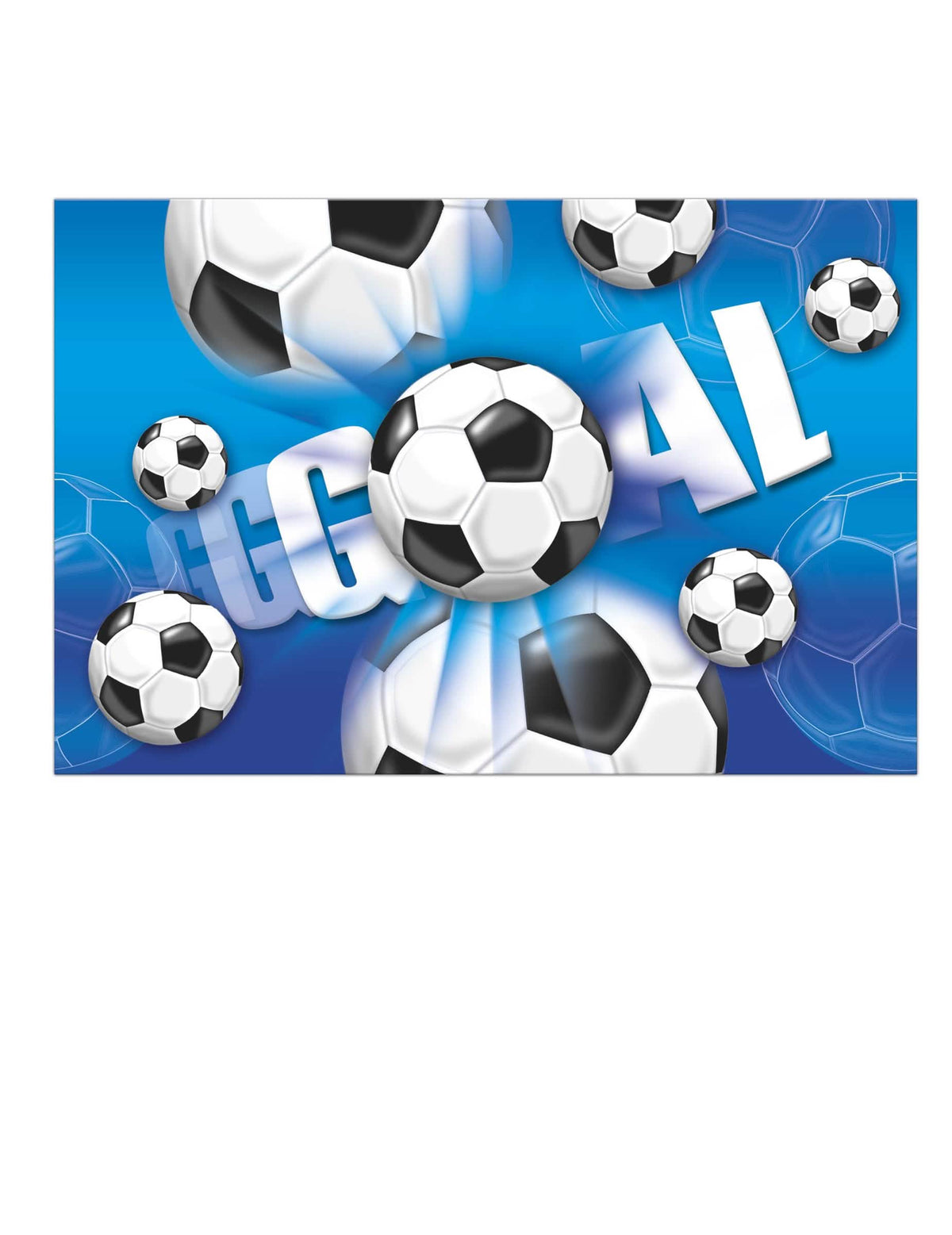 Față de masă din plastic football goal albastră cu baloane de fotbal și inscripția Goal