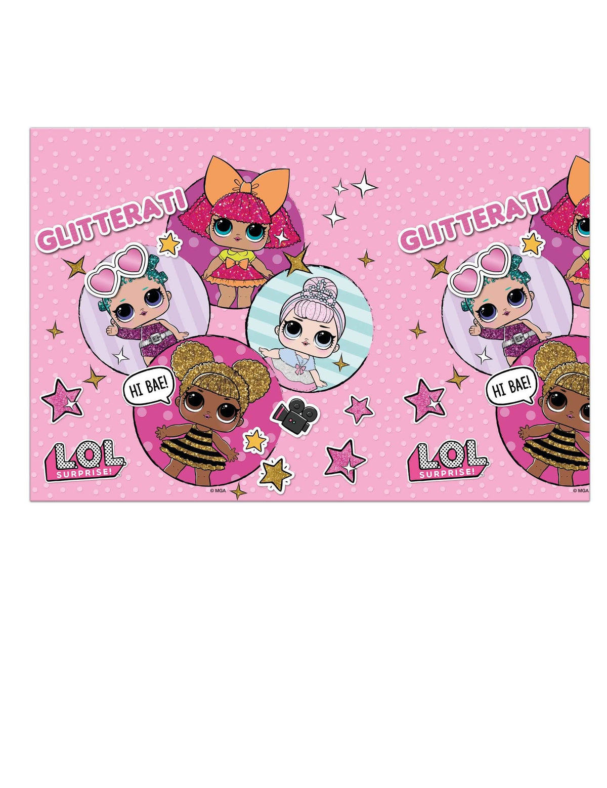Față de masă din plastic LOL pentru copil roz cu buline și personaje Glitterati