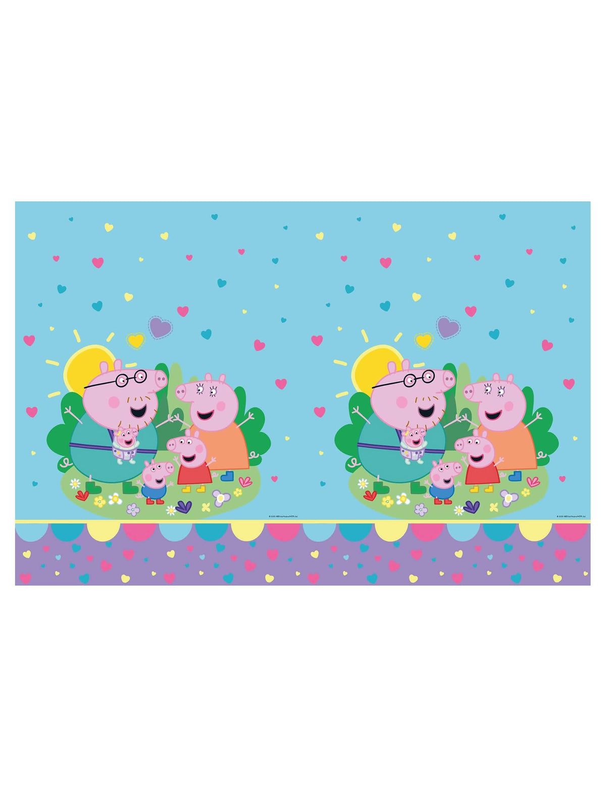 Față de masă din plastic Peppa Pig pentru copil albastru deschis cu motive familie Pig și inimi