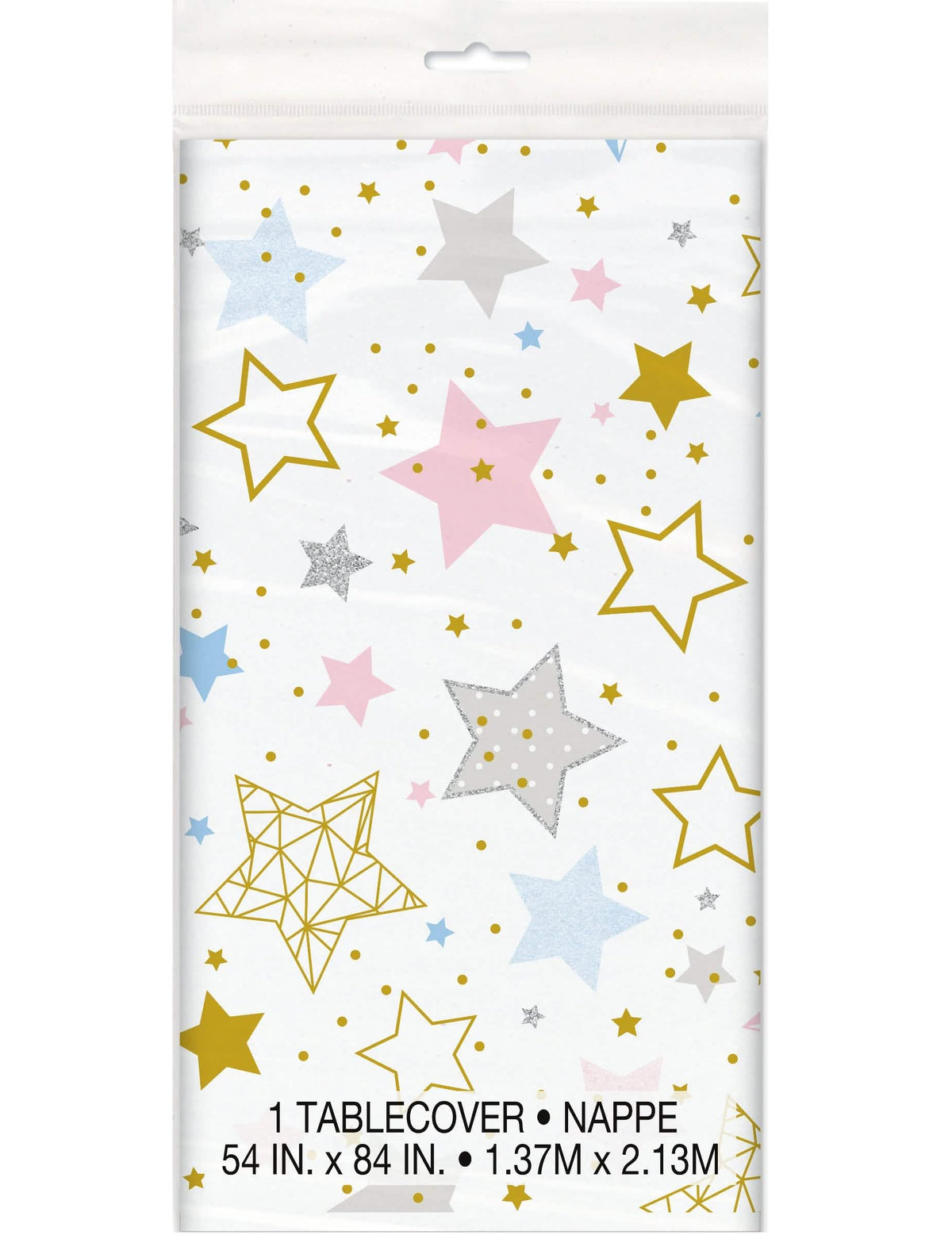 Față de masă din plastic Twinkle Twinkle Little Star albă cu stele multicolore