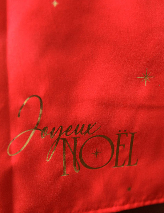 Față de masă din material textil Crăciun Fericit roșu și auriu 140 x 240 cm