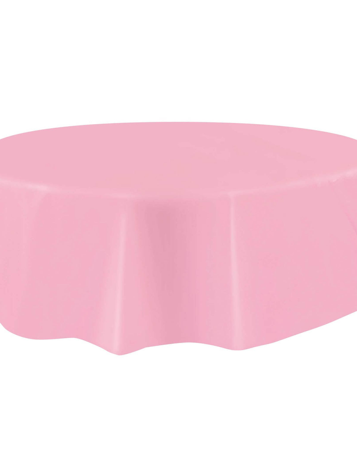 Gros plan sur le tombé de la nappe ronde en plastique jetable pour fête rose clair