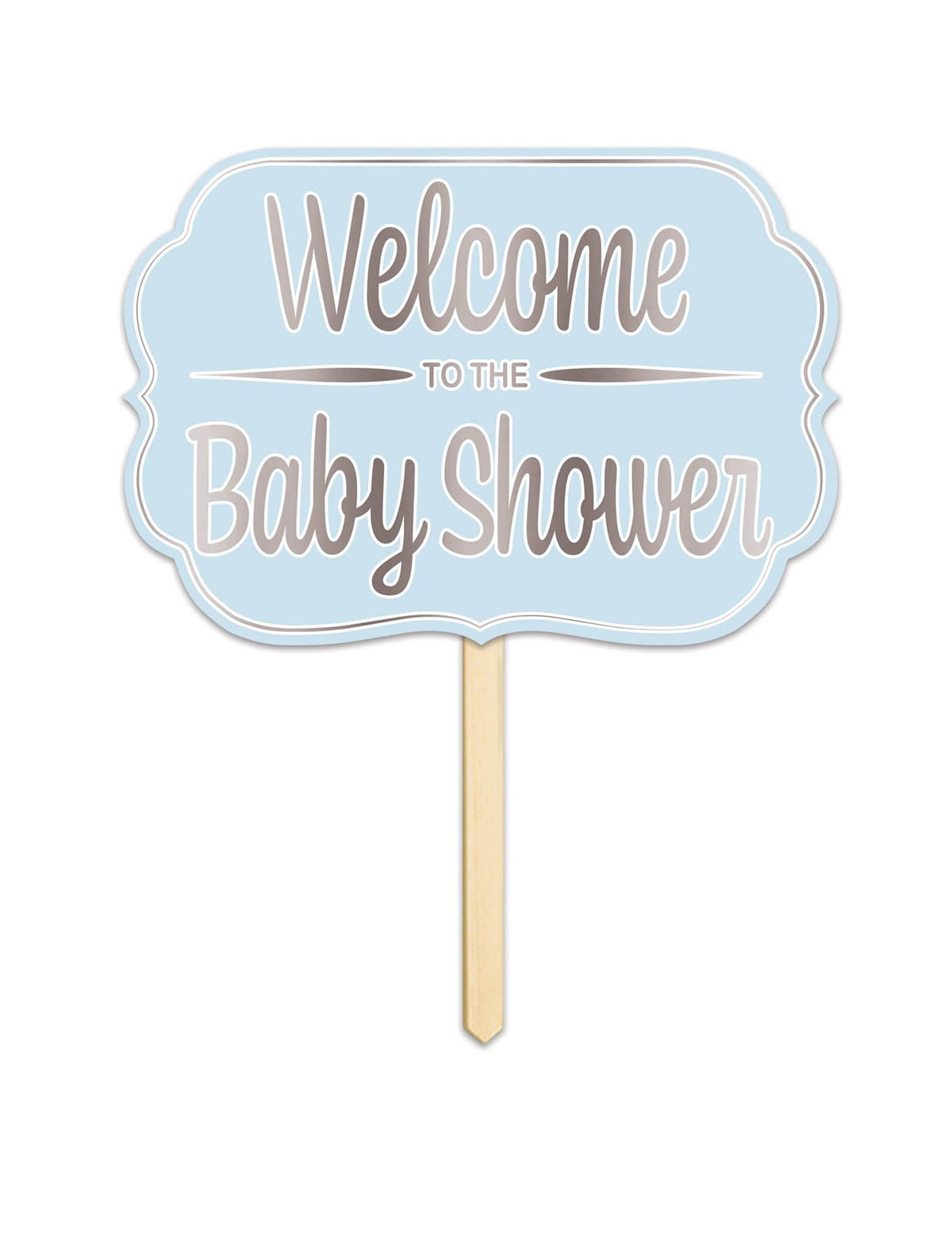 Panou din carton Welcome to the baby shower albastru cu tijă din lemn